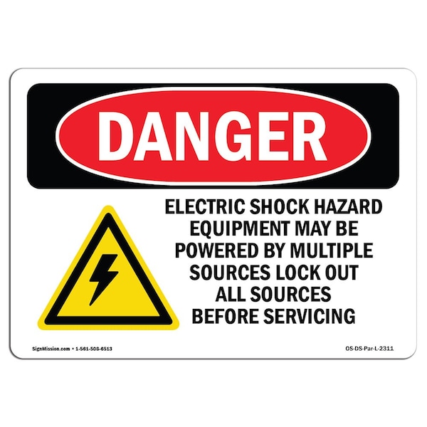 Safety Sign, OSHA Danger, 12" Height, 18" Width, Electric Shock Hazard Equipment, Landscape